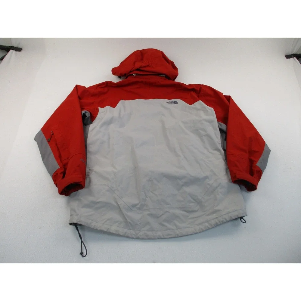 The North Face Jacket Mens L Red Grey HyVent Hooded Waterproof Colorblock Shell